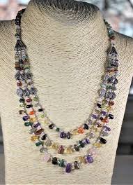 Multi Gem Beaded Necklace Set Multi Strand Necklace And Etsy In 2020 Diy Pendant Necklace Beaded Necklace Beaded Jewelry