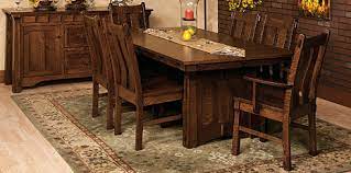 Signature slats, exposed joinery, shaker legs and more display in these mission style amish dining table & chair sets, featuring trestle tables, pedestal tables, round dining tables and more. Amish Dining Room Sets Amish Kitchen Tables Chairs Cabinfield Fine Furniture