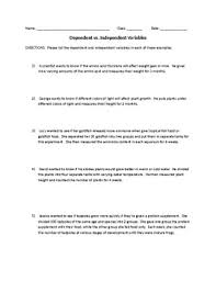 Relationships between quantities in equations and graphs. Worksheet Identifying Independent And Dependent Variables Tpt