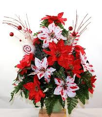 Xl Christmas Peppermint Poinsettia S Artificial Silk Flower Cemetery Bouquet Vase Arrangment In 2020 Christmas Flower Arrangements Christmas Flowers Cemetery Flowers