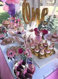 Golden First Unicorn Birthday Party Dessert Bar Birthday Party Desserts Dessert Table Birthday First Birthday Party Decorations