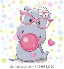 Cute Cartoon Hippo In A Pink Glasses With Bubble Gum Imagens Fofas De Desenhos Animados Rabiscos De Animais Fotos De Desenhos Animados