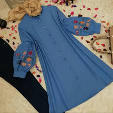 Stoklar Guncellendi Tum Renkler Icin Sola Kaydir Nakisli Balon Kol Poplin Kumas Dugmeli Tunik Sok Fiyat 49 90 Tl Boy Tunik Elbise Giyim