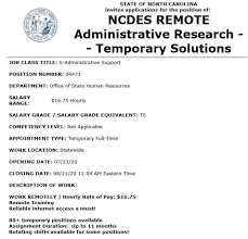 Nc Department Of Commerce Has Temporary Job Openings To Work From Home Making 16 75 Per Hour Contact Your Local Nc In 2020 Temporary Jobs Job Opening Alamance County