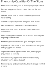 Friendship Qualities Of The Signs Zodiac Signs Star Signs Zodiac