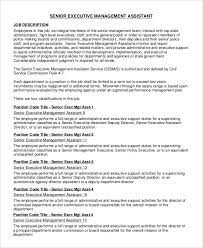 The executive assistant job description makes such a professional a combination of secretary, project manager and liaison between executive organization includes familiarity with filing systems and contact information for various people, including directors and media members. Free 8 Sample Executive Assistant Job Description Templates In Pdf Ms Word