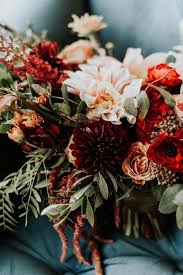 Fall Bridal Bouquet With Dahlias Roses Ranunculus And Hanging Amaranth Alexis John October In 2020 Colorful Wedding Flowers Fall Bouquets Fall Wedding Bouquets