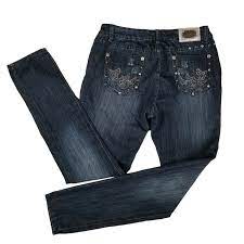Howmy Embellished Jeans Womens Juniors Sz 11 MId Rise Skinny Stretch Blue  L31.5 | eBay