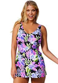 Beach Belle Brisbane V Neck Swimdress Plus Size Swim Dresses Roamans Swim Dress Plus Size Bikini Fashion Clothes Women