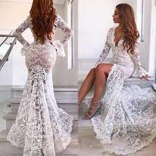 Wedding dress nina ding wedding dress wedding dress bridal gowns wedding dress mermaid lace dress expensive wedding dresses wedding dress there are 1,136 suppliers who sells long sleeve white lace wedding dress on alibaba.com, mainly located in asia. Sexy Lace White Ivory Wedding Dress Front Split Long Sleeve Mermaid Bridal Gown Ebay