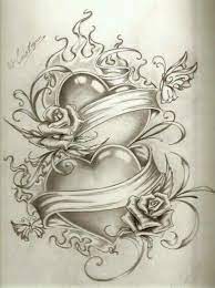2 Hearts Roses Drawing Heart Drawing Tattoo Stencils