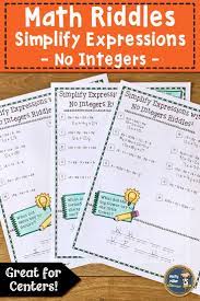 Simplifying Expressions 1 Math With Riddles Distance Learning Math Simplifying Expressions Math Learning Math