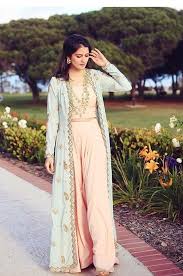 Beautiful Hand Embroidered Long Jacket With Top Blouse And Plazo Pant Long Jacket Dresses Indian Outfits Indian Wedding Outfits