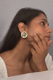 Peach Rose Branch Round Ear Studs