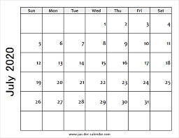 Blank July 2020 Calendar Printable October Calendar August Calendar Printable December Calendar