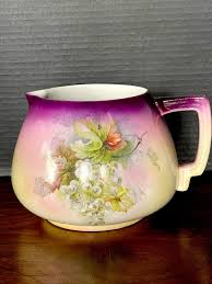 1920's-1930's Porcelain Cider Jug, Gorgeous Knock Out Color Combo N  Subject, Airbrushed, Print Grn Grapes Motif, Deco Handle, Great AQ Cond.