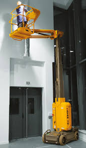A hydraulic crane , esp one mounted on a lorry , that has an elbow joint or telescopic. Cherry Pickers Anglia Access Platforms