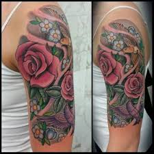 Half Sleeve Bird And Flower Tattoo Birds Half Sleeve Tattoos Half Sleeve Tattoo Upper Arm Half Sleeve Tattoo