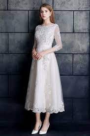 148 99 Vintage Tea Length Wedding Dress 3 4 Sleeve Lace Tulle A Line White Ep202 139 Gemgrace Com Tea Length Wedding Dress Vintage Tea Length Wedding Dress Beaded Lace Wedding Dress