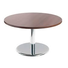 This coffee table is offered in multiple finish options. Circular Reception Coffee Table With Chrome Trumpet Base