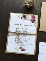 Burgundy Floral Wedding Invitation With Twine Floral Wedding Invitations Wedding Invitations Boho Country Wedding Invitations