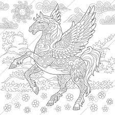 This divine stallion is an incredible creature with amazing strong wings. Coloring Pages For Adults Pegasus Fairytale Flying Horse Etsy Horse Coloring Pages Horse Coloring Books Animal Coloring Pages