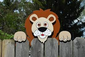 Lion Fence Peeker Lion Fence Decoration Outdoor Yard Art Lion Fence Art Zoo Animals Yard 2020 Sanat Ve Elisleri Etsy Hayvan