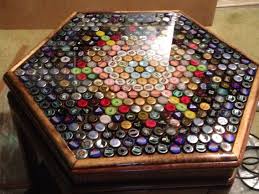 Bottle Cap In Clear Epoxy Resin Hexagonal End Table Beer Cap Table Bottle Cap Table Bottle Cap Decor