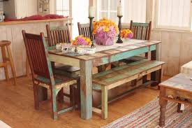 Indian Dining Room Sets Of Wooden Chairs And Wooden Table In Blue Yellow Paint Of A Bench I Wood Dining Room Set Eclectic Dining Tables Dining Table With Bench