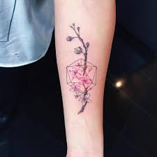 Arm Black And White Cherry Blossom Tattoo Geometric With Cherry Blossoms Geometric Flower Tattoo Flower Tattoo Back Cherry Blossom Tattoo