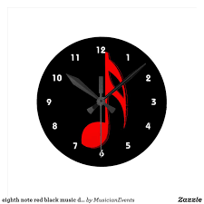 Eighth Note Red Black Music Design Png Round Clock Zazzle Com Black Music Black And Red Clock