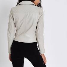 Cream Leather Quilted Biker Jacket From River Island On 21 Buttons