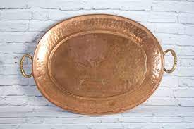 Vintage kitchen scale with copper tray with handles. Vintage Large Oval Hammered Copper Serving Tray With Brass Etsy Copper Serving Tray Copper Serving Vintage Large