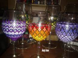 Hand Painted Wine Glass By Jenny Jones Dot Mandala Painted Wine Glasses Dots Hand Painted Wine Glass Painted Wine Glass