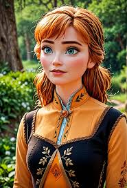 A close up of a cartoon girl with long hair sitting in front of a tree