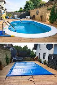 So Wird Der Platz Im Garten Komplett Genutzt D Die Rutschhemmenden Beckenrandsteine Sowie Sicherheits Stangenab In 2020 Prefabricated Swimming Pool Pool Backyard Pool