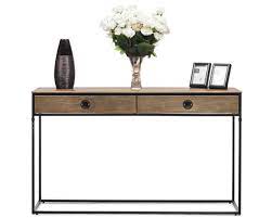 The top tier is clear glass and the bottom is a mirrored glass. Contemporary Iron Console Table With 2 Storage Drawers