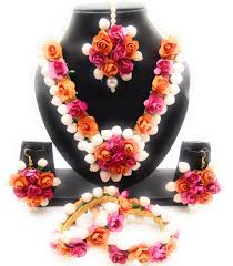 Jui Pearls Multicolour Plastic Gota Flower Jewellery Set For Women Orange Peach Coloured Rose And Pink Colours Rose And Flower Jewellery Jewelry Sets Jewelry