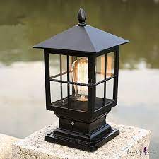Classic Lantern Post Lighting 1 Bulb Transparent Glass Landscape Lamp In Black Bronze For Outdoor In 2021 Outdoor Pillar Lights Outdoor Post Lights Retro Patio