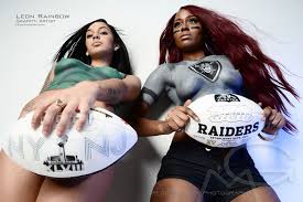 When his body could excel. Eagles Raiders Body Paint Shoot Rock Ya Body