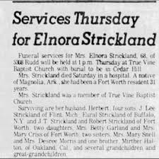 Obituary for Elnora Strickland (Aged 68)