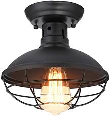 Amazon Com Kingso Industrial Metal Cage Ceiling Light Upgrade E26 Rustic Mini Semi Flush Mounted Pendant Lighting Dome Bowl Shaped Lamp Fixture Farmhouse Style For Foyer Kitchen Garage Porch Entryway Home Improvement