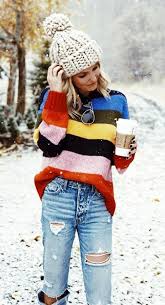 Black And Yellow Striped Sweater Fall Outfits Women S Black Blue Yellow Pink And Red Striped Sweater Distressed Blue Stone Washed Urban Outfitters Clothes Cute Fall Outfits Fall Outfits