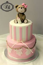 Cute Baby Shower Girl Cake Would Even Look Neat To Just Make The Bear Out Of Molding Clay For Decor Baby Shower Cakes Girl Bear Baby Shower Cake Shower Cakes