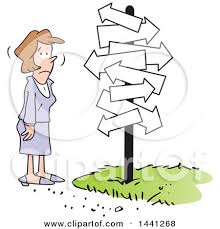 Cartoon Business Woman Stuck At A Fork In The Road Looking Up At Arrow Signs Posters Art Prints By Interior Wall Decor 1441268 A fork in the road. clipart of