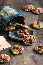 These Eye Catching Chocolates Work With Any Mix Of Nuts And Dried Fruit That Takes Your Fancy Just The Thing Wit Chocolate Work Chocolate Fruit Christmas Food
