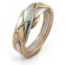 This ring measures 35/64 (14mm) on the face and 13/64 (5mm) on the bottom. Ladies Petite 4 Band 14k Gold Puzzle Ring 4pgl Uctuk