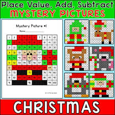 christmas math hundreds chart mystery pictures color by number