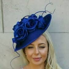 Large Royal Blue Fascinator Hat Teardrop Cobalt Races Hatinator Headpiece  Wedding Guest Ladies Day C1e