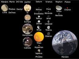 Este al cincilea cel mai mare⁠(d) satelit natural din sistemul solar, și cel mai mare dintre sateliți planetari relativ la dimensiunea planetei pe care o această valoare este de aproximativ treizeci de ori mai mare ca diametrul pământului, mărimea aparentă pe cer fiind aproape la fel de mare ca cea a. Satelit Natural Wikipedia